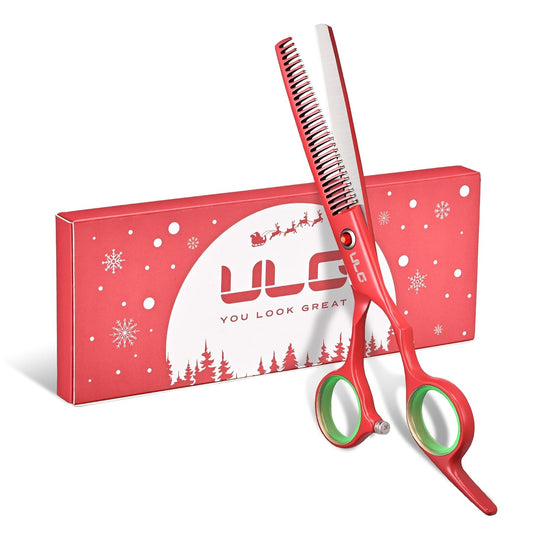 ULG 6.5" Hair Thinning Scissors, Japanese Stainless Steel, Professional Texturizing Shears, Barber’s 30-Tooth Blending Thinner for Stylist & Home Use, Christmas Gifts for Women Men Family Red
