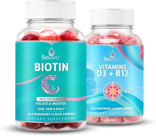 BeLive Biotin and Multivitamin D3 & B12 Bundle for Hair Growth, Healthy Skin & Nails, Enhanced Bone & Muscle Strength, Hearth Health and Energy