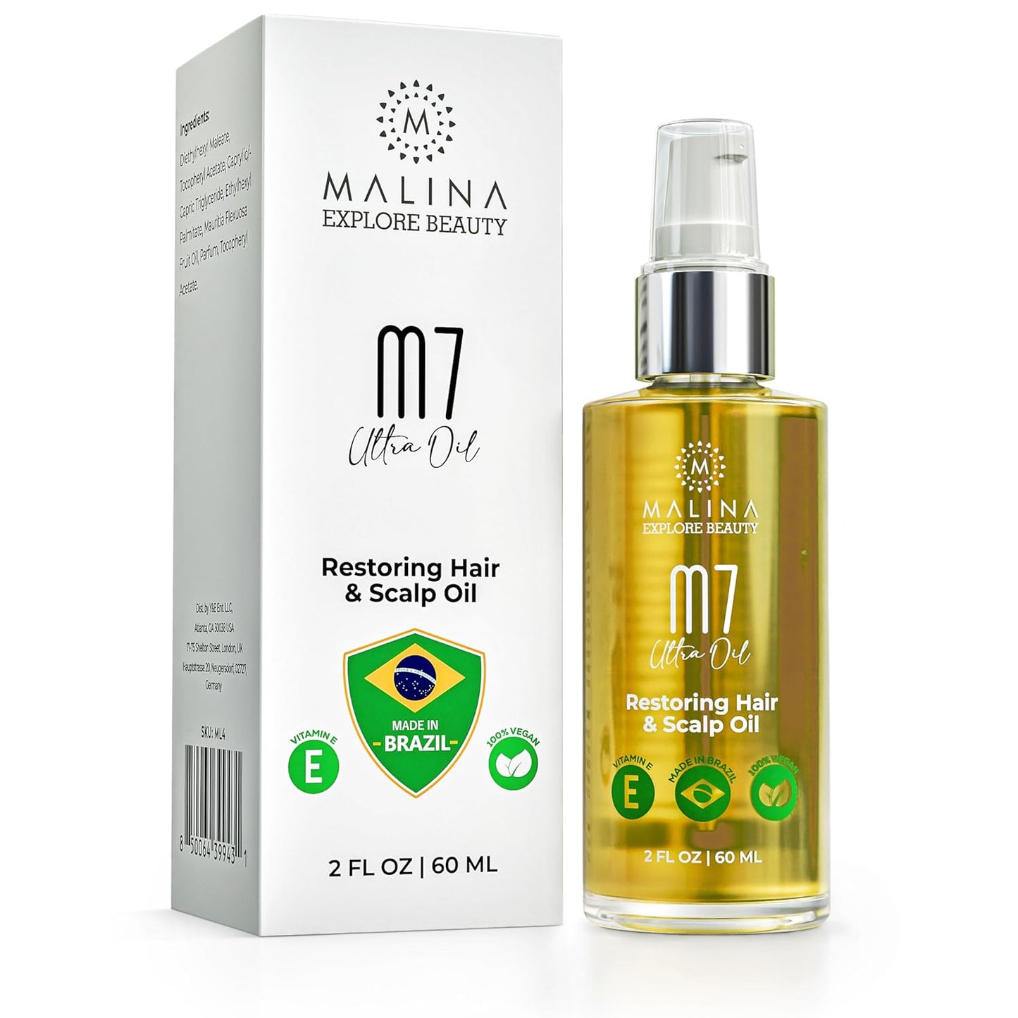 Malina Restoring Hair & Scalp Oil I Made in Brazil I Full XL size 2 Fl Oz