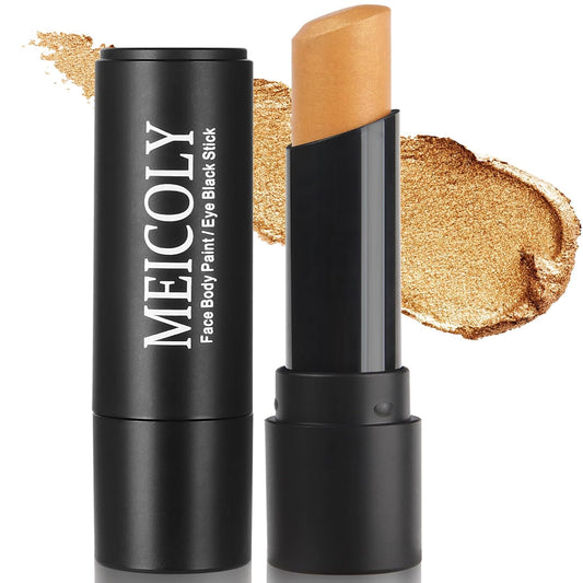 MEICOLY Gold Face Body Paint Stick,Face Paint for Halloween SFX Cosplay Makeup, Gold Eye Black Stick for Baseball/Softball/Football/Lacrosse,Shimmer Lipstick