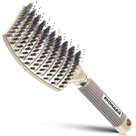 Detangling Brush Boar Bristle Hair Brush,Suitable for Men, Women & Kids’ Long Curly Wet or Dry Hair,EKONAER Hairbrush for Thick Make Hair Shiny & Healthier(Gold)