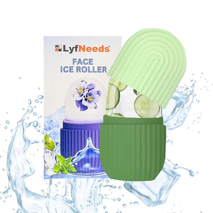 Ice Roller for Face, Eyes & Neck – Reusable Silicone Ice Mold for De-Puffing, Skin Care & Facial Massage (Green)