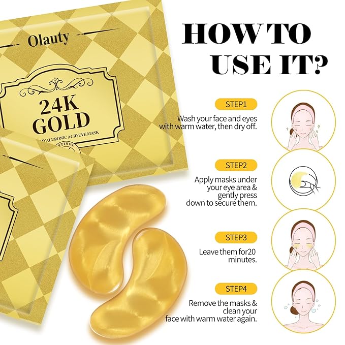 30 Pairs 24K Gold Eye Masks, Collagen Eye Patches for Puffy Eyes and Dark Circles Treatments, Reduce Undereye Bags,Wrinkles, Gel Eye Skin Care Pads, Beauty Gifts for Women