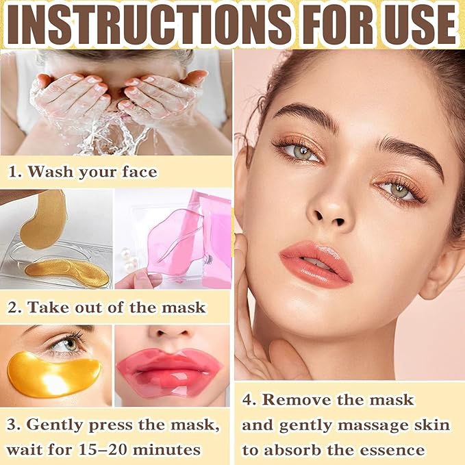 30 Pairs Lip Mask & Under Eye Mask, 24K Crystal Collagen Under Eye Patches for Puffy Eyes, Reducing Fine Lines & Dark Circle, Collagen Lip Mask Sheet Effectively Nourishes the Lip & Eye Skin