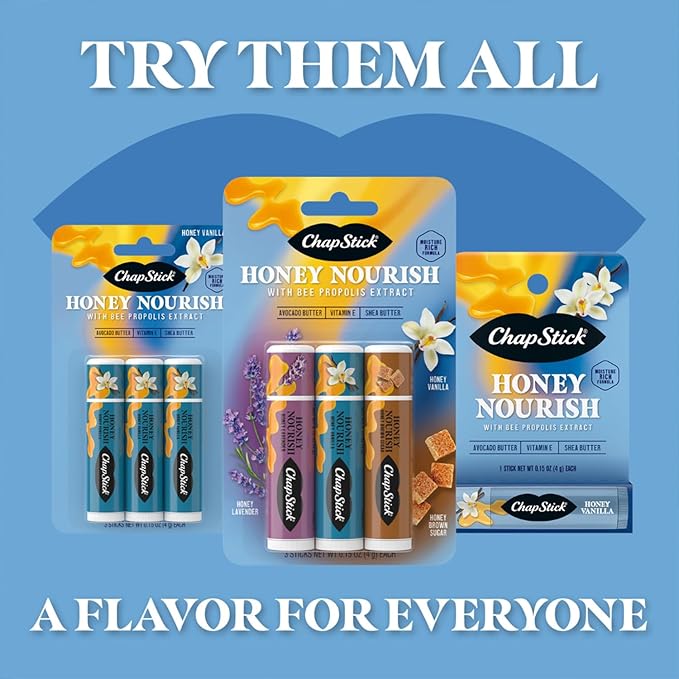 ChapStick Bulk Lip Balm, Honey Vanilla 3-Packs (12 Sets/36 Tubes) – Honey Nourish Lip Care Formula with Bee Propolis Extract, 0.15 Oz Ea