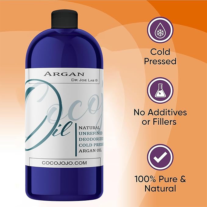 cocojojo Argan Oil Deodorized for Hair Treatment Oils, Pure Argan Oil for Face, Unrefined Unscented Cold Pressed Extra Virgin - 32 Oz - Packaging May Vary