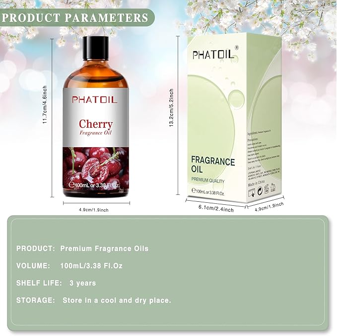 3.38FL.OZ Cherry Fragrance Oils for Aromatherapy, Essential Oils for Diffusers for Home, Perfect for Diffuser, Yoga, Skin Care, DIY Candle and Soap Making - 100ml