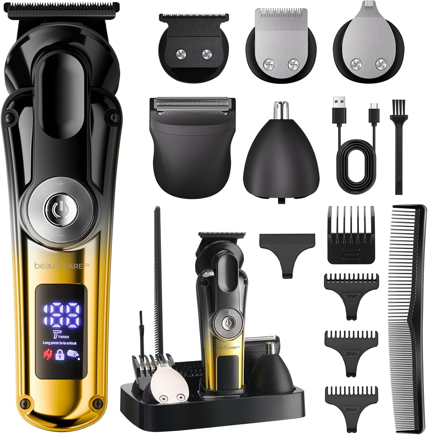 Professional Beard Trimmer for Men - Hair Clippers Men's Grooming Kit,Waterproof Cordless Rechargeable Electric Shaver Zero Gapped Trimmer Fading & Nose Hair Trimmer, Grooming at Home
