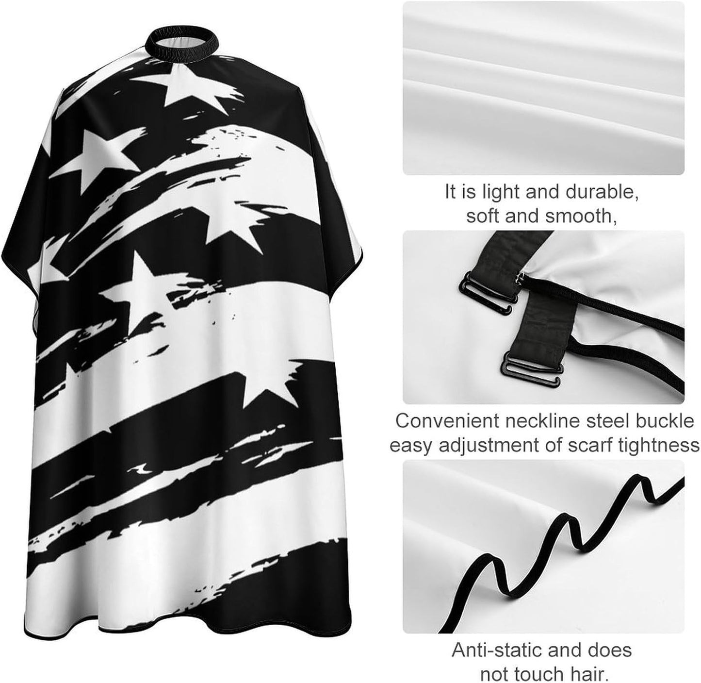 Salon Cape for Women, Waterproof Black White Stripes American USA Flag Art Barber Hairdressing Cape Large Long Hairdressing Haircut Apron Hair Cutting Gown, & Chemical Resistant