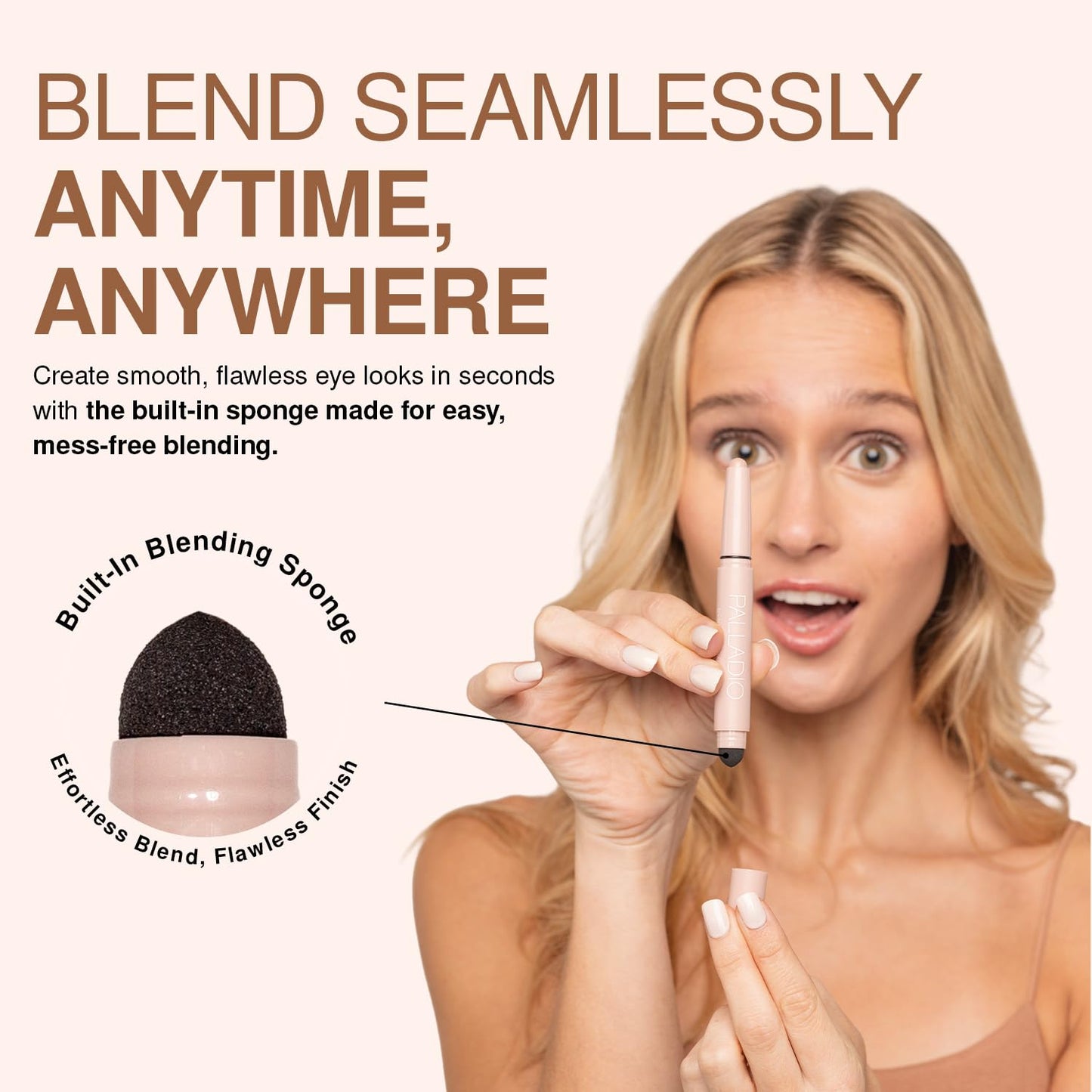 Palladio Waterproof Eyeshadow Stick with Blending Sponge, Long Lasting & Effortless Application, Smudge Free & Crease Proof Formula, Matte & Shimmer Shades, Buildable Eye Shadow (Pearl shimmer)