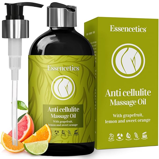 Anti Cellulite Massage Oil (8 oz) - 100% Natural Anti Cellulite Oil for Thighs and Butt Firming - Skin Tightening Oil for Loose Skin with Grapefruit, Lemon & Sweet Orange Essential Oils