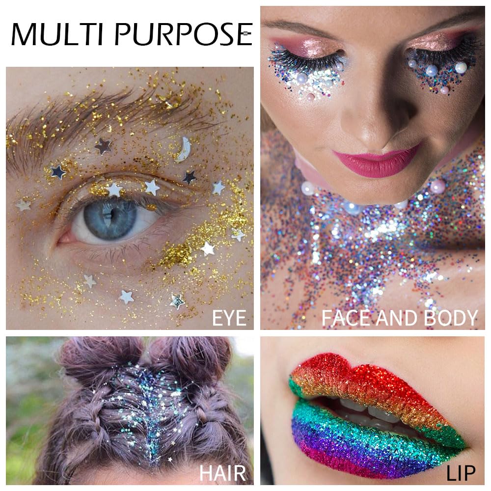 AMY'S DIARY 9 Colors Pressed Glitter Eyeshadow Palette Glitter Silver Blue Purple Gold Eyeshadow Palette, Glitter Daily Party Sparkling Eye Face Makeup Cosmetics (D1)