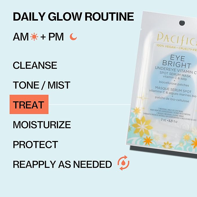 Pacifica Undereye Spot Serum Mask – Bright Eye Vitamin C Mask for Dark Circles & Hydration, Brightening Under Eye Treatment, Vegan & Cruelty-Free, 4 Pack