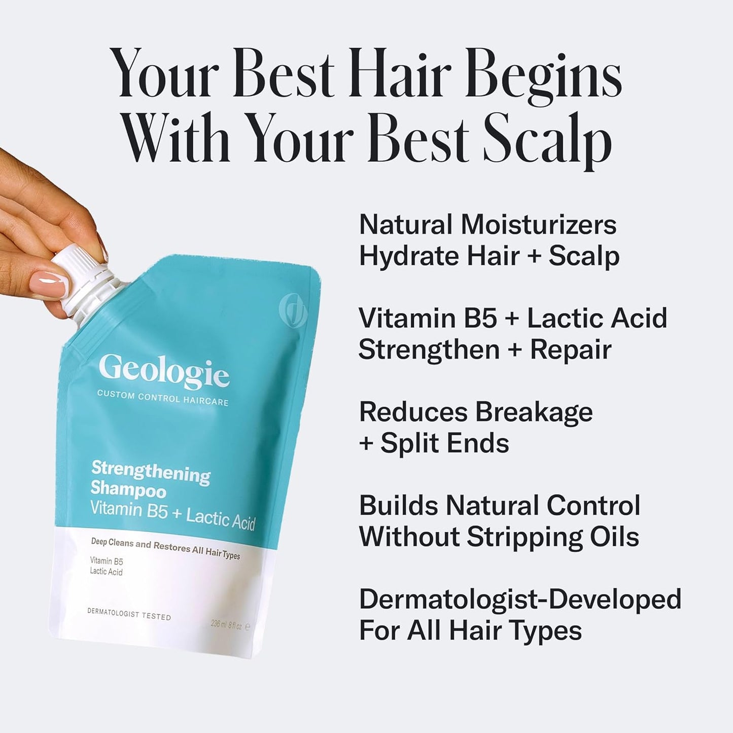 Geologie Strengthening Shampoo | Vitamin B5 + Lactic Acid Custom Control Haircare | 8 fl oz
