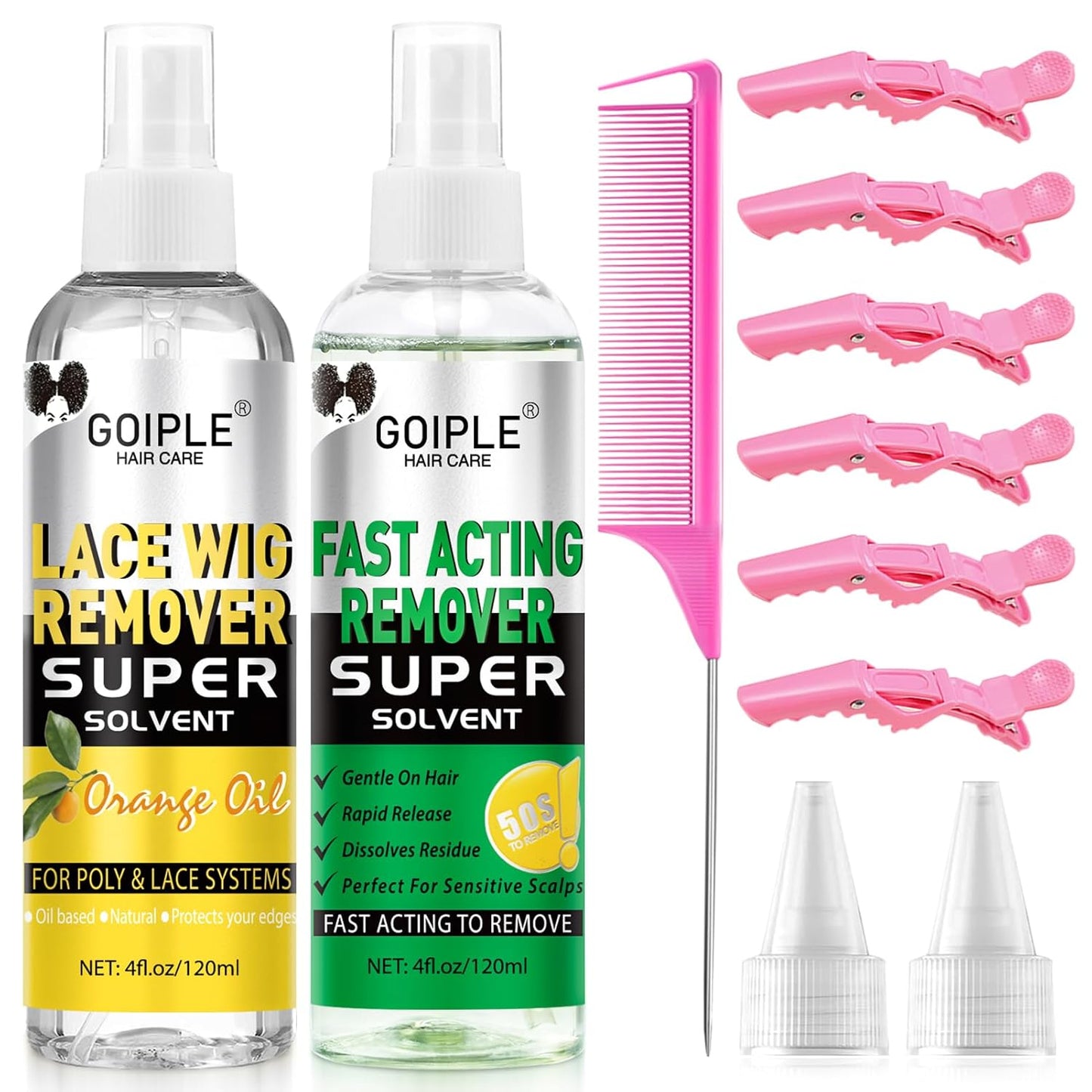 Tape in Extension Hair Glue Remover Spray - Wig Extensions Fast Acting Two Steps System Remover - Tape in Hair Extensions Removes Wig Glue & Tape & Residue - Hair Comb Rat Tail Comb Hair Clips Set