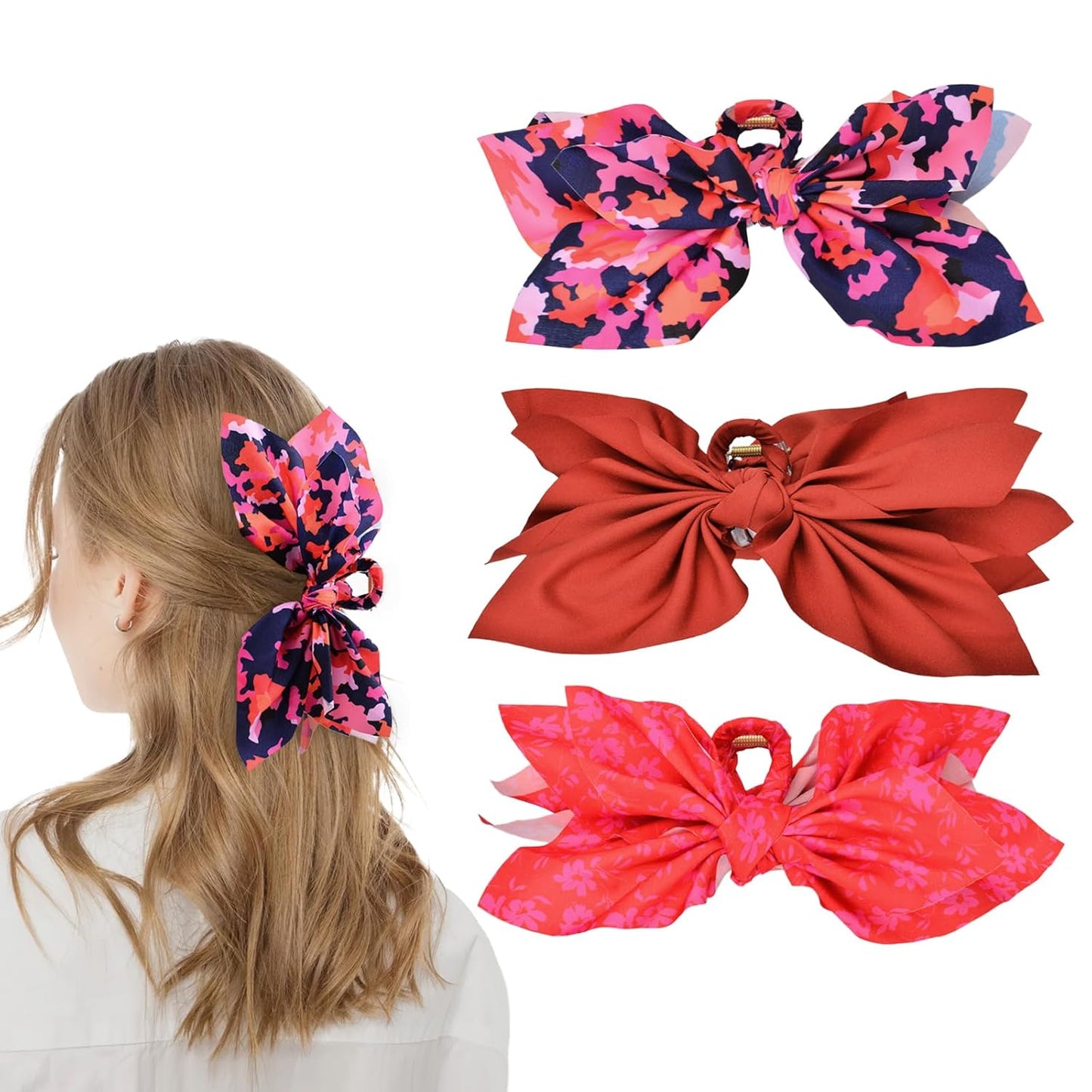 Bow Claw Clips Bow Hair Clips 3PC Red Big Hair Bows for Women Butterfly Styling Large Hair Clips for Thick Hair for Girls Hair Accessories for Teen