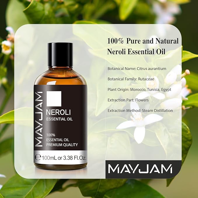 Neroli Essential Oil, MAYJAM Pure Essential Oils for Diffusers, 3.38FL.OZ/100ML Large Volume Neroli Oil with Premium Glass Dropper