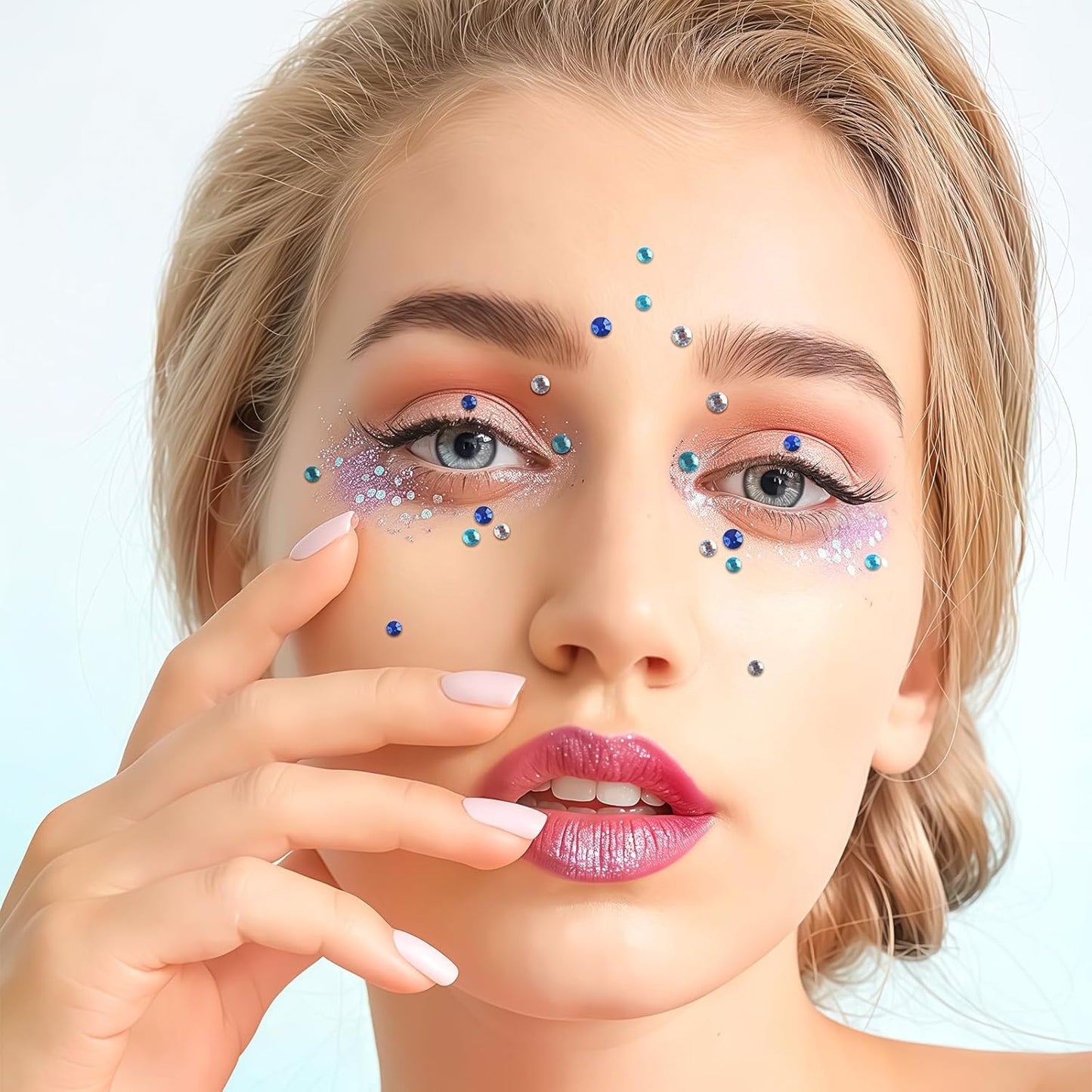 Self Adhesive Face Gems and Pearls for Makeup, Festival Jewels, Hair Gems, Rhinestone Stickers for Face, Eye, Makeup, Nail, Body, Crafts 3/4/5/6 mm 975Pcs (24.gem_mixblue)