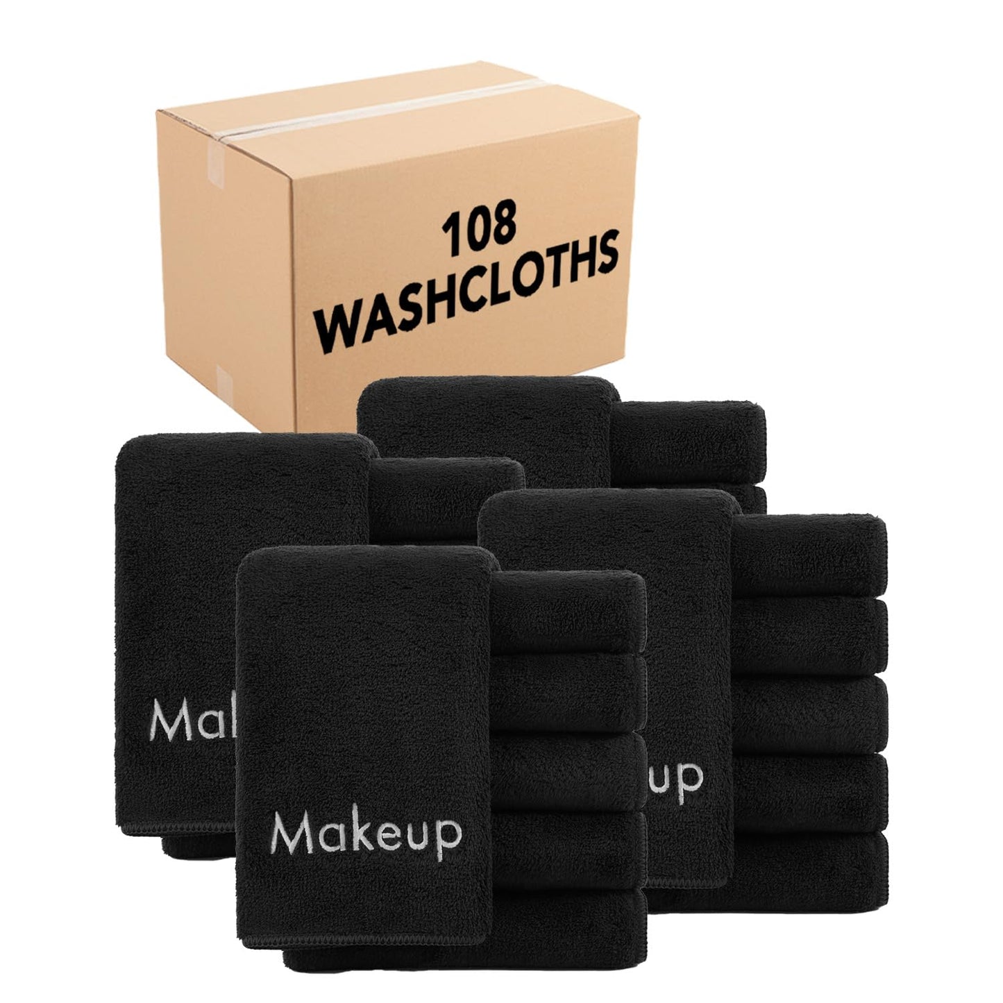 Arkwright Makeup Towels - Bulk Case of 108 - Ultra Soft & Gentle Microfiber Coral Fleece Washcloth Face Make Up Remover, Reusuable Eraser Cloth Essentials for Hosts & Artists, 13 x 13 in, Black