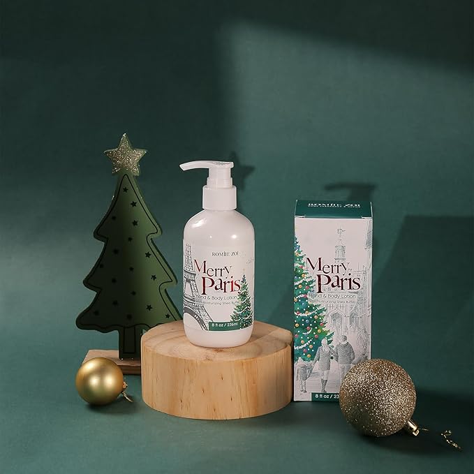 Christmas Hand & Body Lotion with Moisturizing Shea Butter for All Skin Type- Merry Paris - Cedar & Juniper Scent - 236 ML / 8 FL OZ