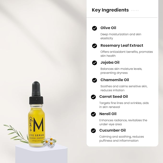 Organic Eye Oil Serum, Under Eye Brightener, Under Eye Serum for Eye Bags, Puffy Eyes Treatment, Dark Circles Under Eye Treatment, Skin Care Essential Anti-Aging Eye Oil (0.5 fl. oz / 15 ml)