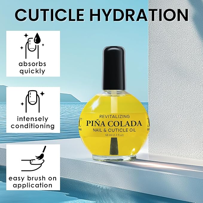 Moisturizing Cuticle & Nail Care Oil 2.3 Fl Oz - Pina Colada Scented – Infused with Jojoba Oil, Aloe, Vitamin E – Nail & Cuticle Hydration, Repair, Moisturizer, Strengthener, Growth