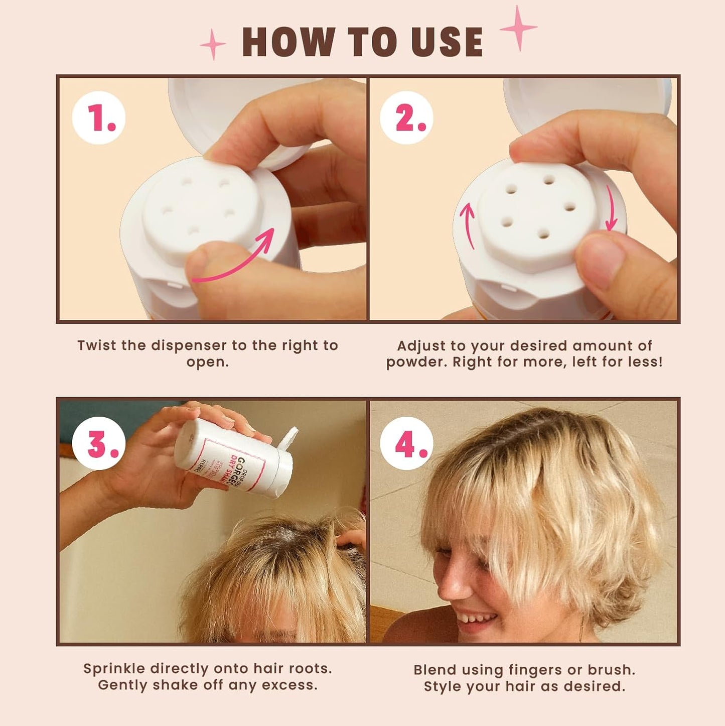 Handmade Heroes Non Aerosol Dry Shampoo Volume Powder 1.8oz, 100% Natural & Vegan For Light and Blonde Hair (2 pc set)