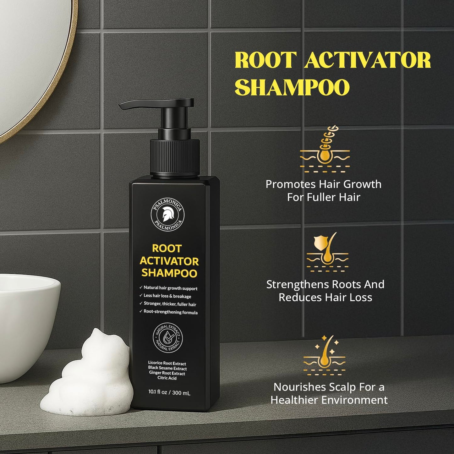 Root Activator Shampoo for Men & Hair Growth Serum Kit: Scalp Care for Hair Loss and Thinning Hair - Natural Hair Loss RegrowthTreatments for Women Men (11.1 Fl Oz (Pack of 1))