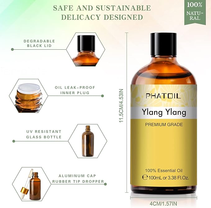 100ML Ylang Ylang Essential Oil, Premium Essential Oils for Diffuser, Humidifier, 3.38fl.oz Scented Oils for Soap, Candle Making