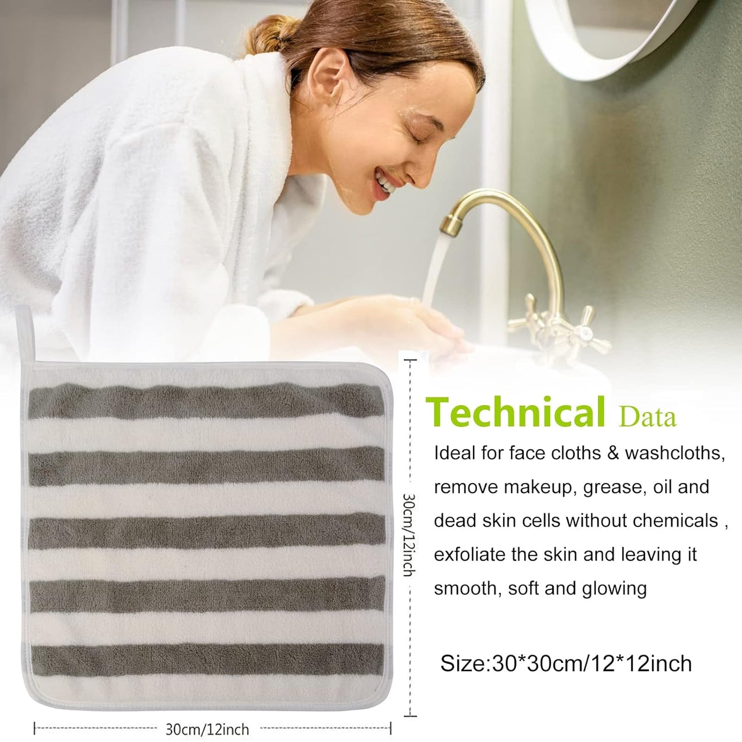 SINLAND Microfiber Facial Cloths Fast Drying Washcloth 12inch x 12inch Absorbent Face Wash Cloth Soft Makeup Remover Cloths