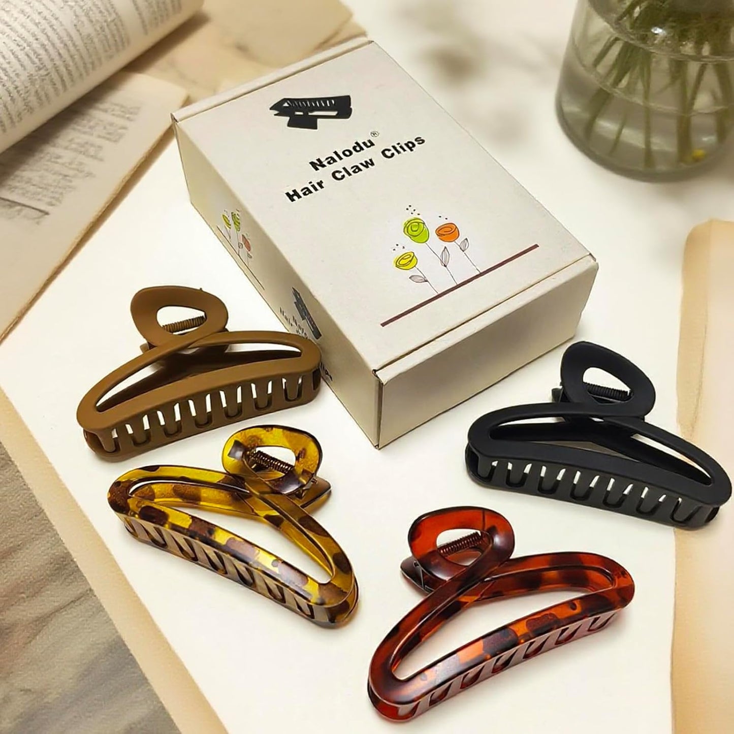 Hair Claw Clips, Large Non-Slip Unbreakable 4.3 Inch Matte Hair Claws for Women Long or Thick Curly Hair, 4 Pack