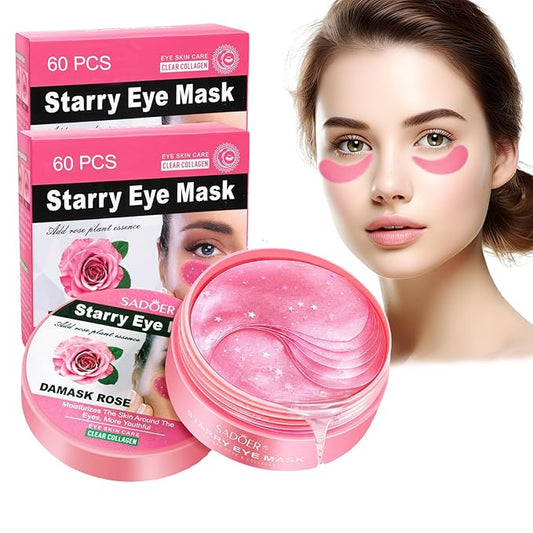 Rose Eye Patches 2-Pack (120 PCS), Hydrating & Soothing Eye Mask Skincare, Anti-Aging Collagen Eye Gel, Under Eye Patches for Puffiness | Alcohol-free & Phthalates-free