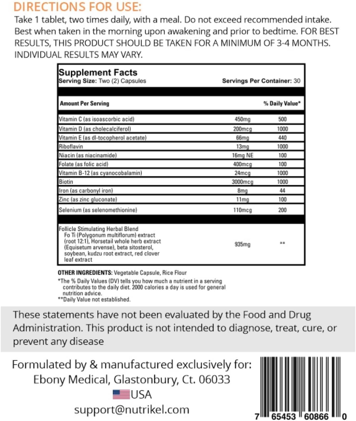 Ebony Medical Hair Regrowth Supplement for Women – Traction Alopecia & Thinning Hair Support – Follicle Repair, Stronger Hair Growth & Density – Keratin Boost, Natural Hair Vitamins – 30-Day Supply