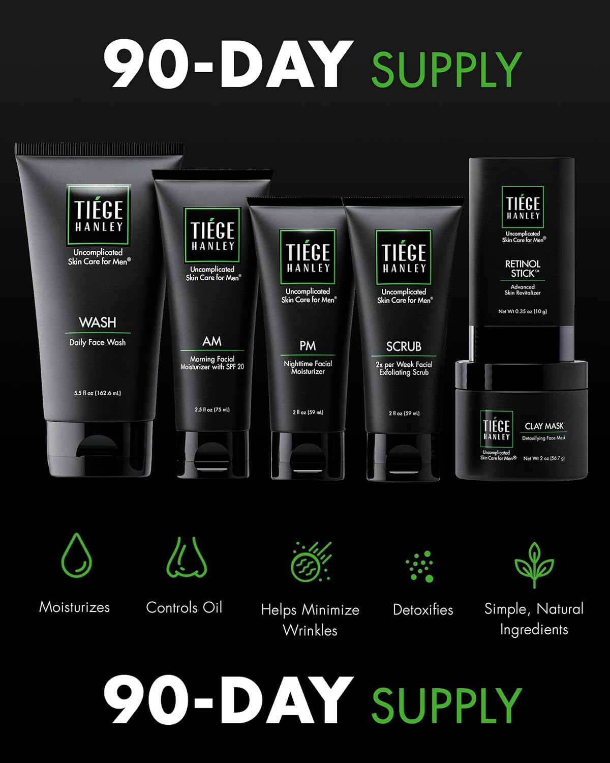 Tiege Hanley Men’s Skin Care Set 30 & 90 Days Routine (90 Day Routine - 6 Piece Set)