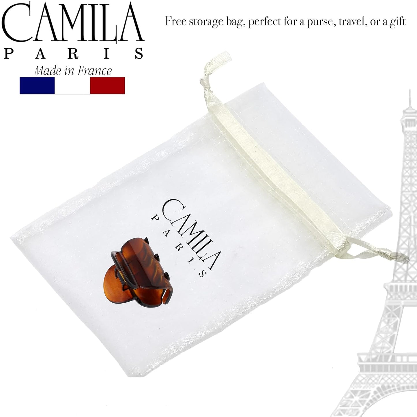Camila Paris CP3292 French Hair Clip for Women, Small Tortoise Shell 3 Prong Girls Hair Claw Clips Fashion Durable Hair Accessories for Women, Ladies Strong Hold No Slip Grip Clamp, Made in France