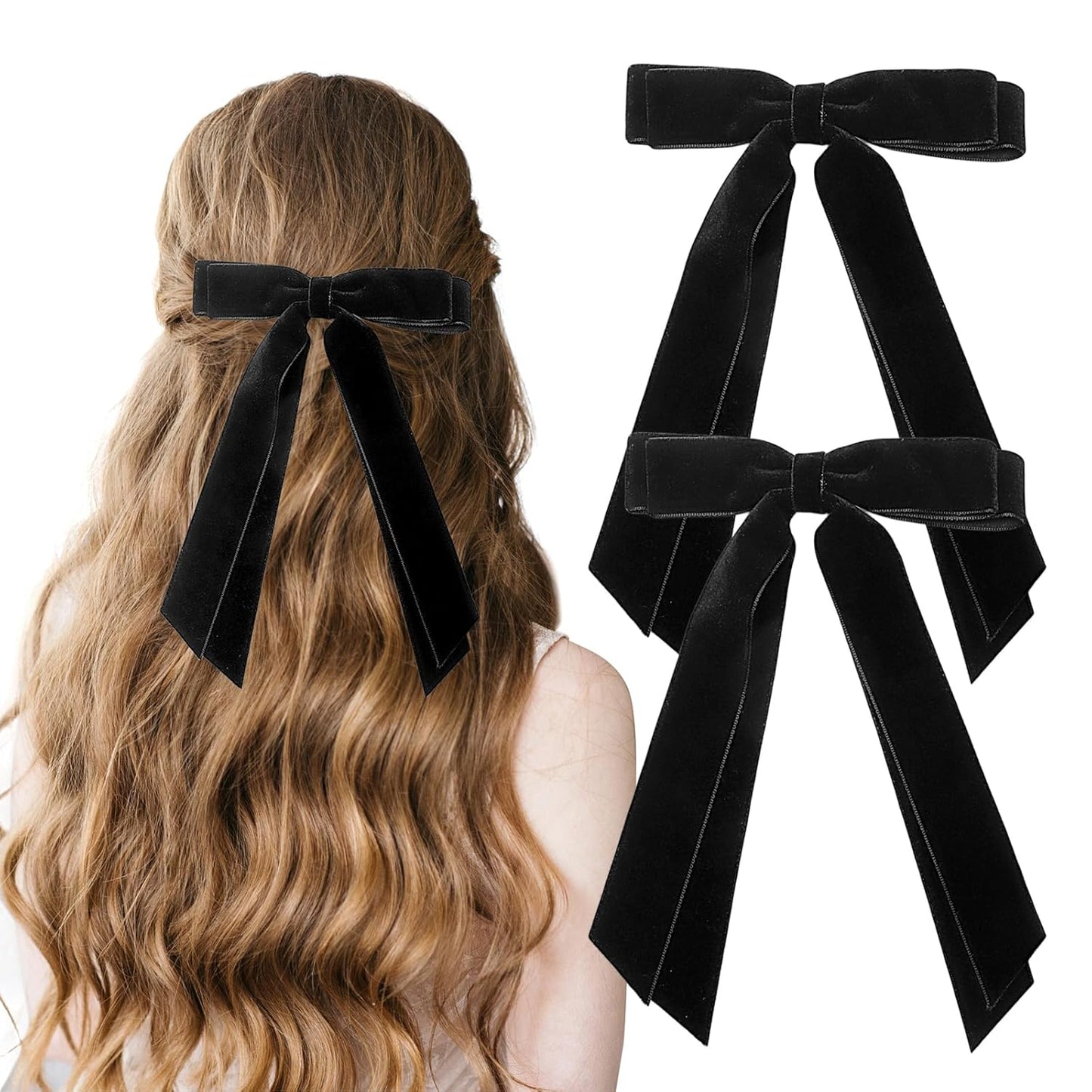 Velvet Hair Bows for Women Hair Ribbon Bowknot Hair Clips Ponytail Holder Hair Accessories Hair Barrettes with Alligator Clips, Black