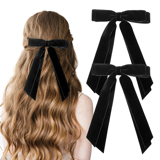 Velvet Hair Bows for Women Hair Ribbon Bowknot Hair Clips Ponytail Holder Hair Accessories Hair Barrettes with Alligator Clips, Black
