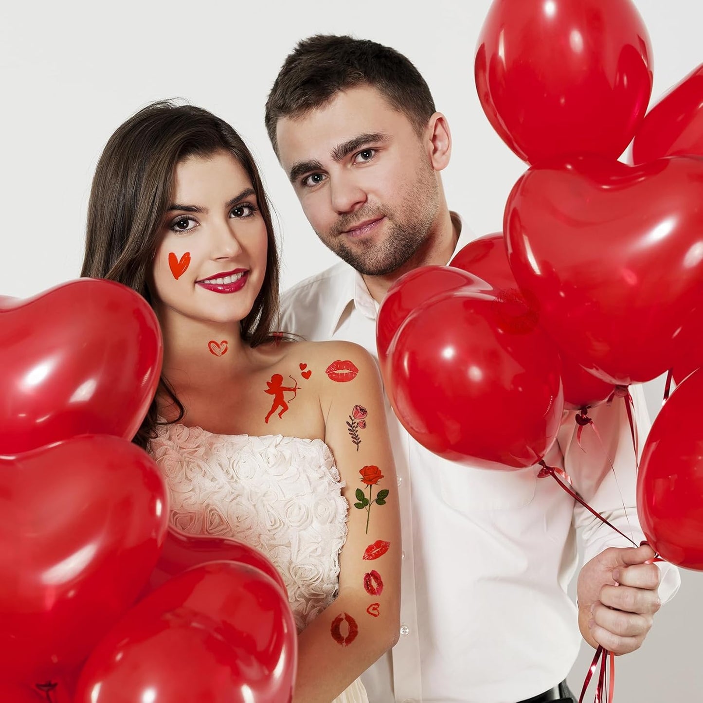 8Sheets Valentine's Day Kiss Tattoos Temporary Red Lips Fake Tattoos Self-adhesive Waterproof Stickers for Adult Women Girls Face Body Decoration