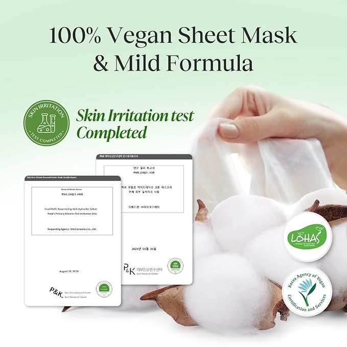 Rose of Jericho Hydration Cotton Mask, Moisturizing, Vegan, Korean Skin Care Face Mask 25g*5 sheets
