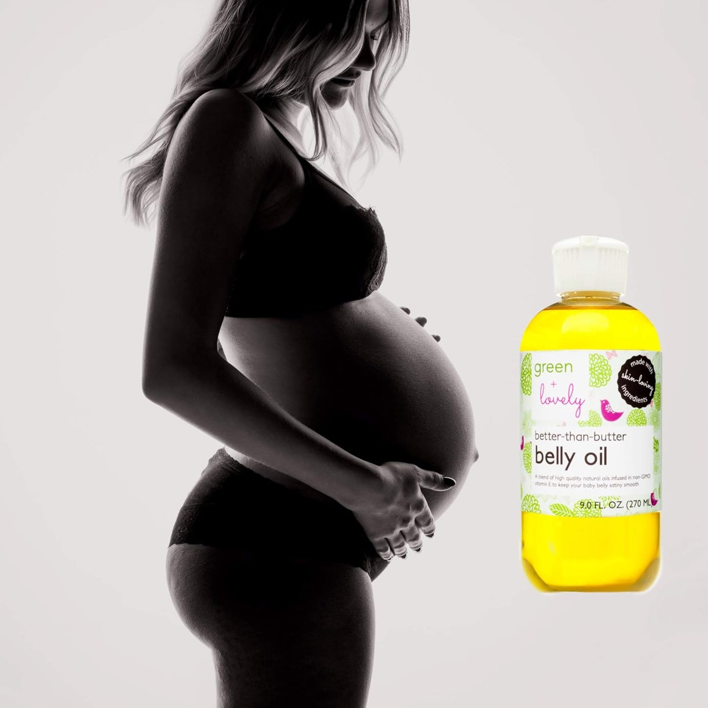 Green + Lovely Better than Butter Belly Oil Pregnancy Stretch Mark Prevention, Stretch Mark Cream, Pregnancy Must Haves, Pregnancy Essential, Enhanced Vitamin E Skin Elasticity, 9 Fl Oz Unscented