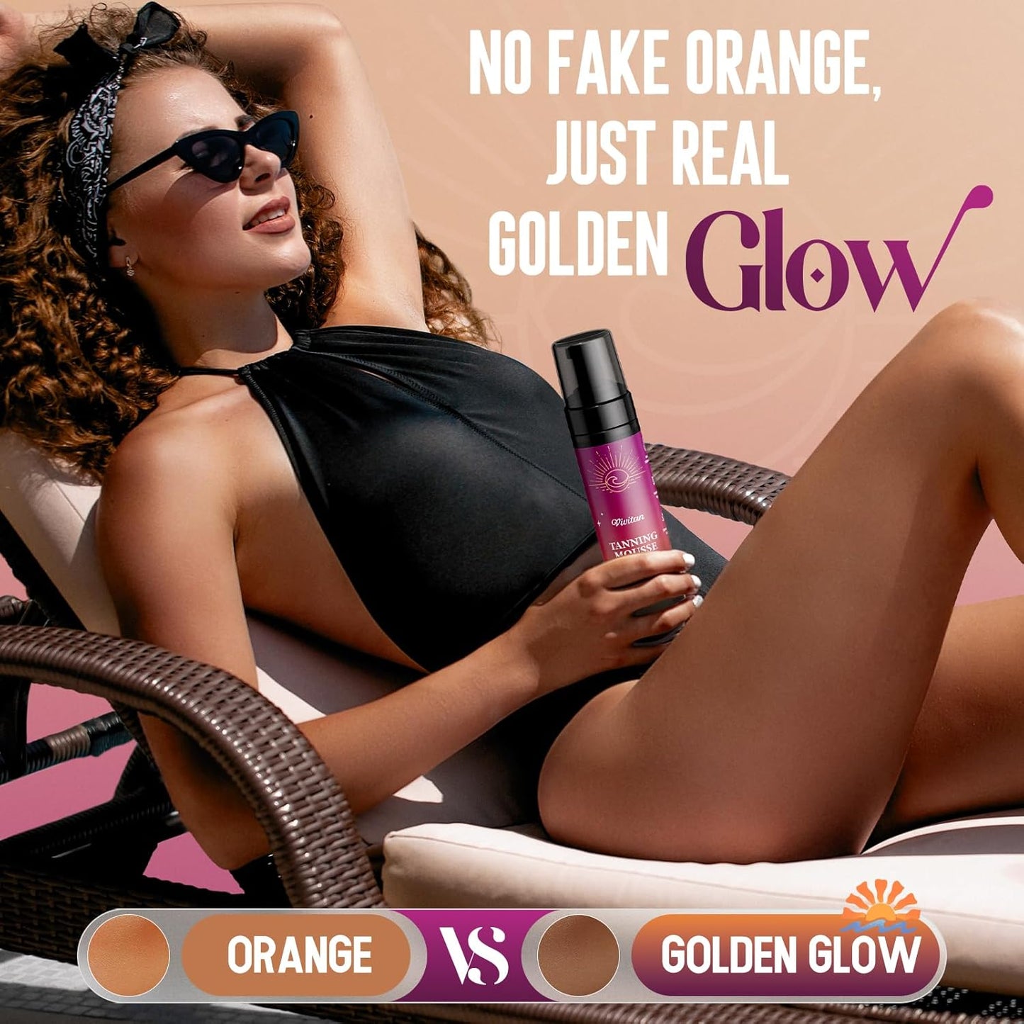 Self Tanner Mousse for Women - Medium Bronze Sunless Tanning Foam with Fake Tan Mitt & Strap, Buildable Natural Glow, Aloe Vera & Coconut, Vegan, Streak-Free, Odorless (8.5 Fl Oz)