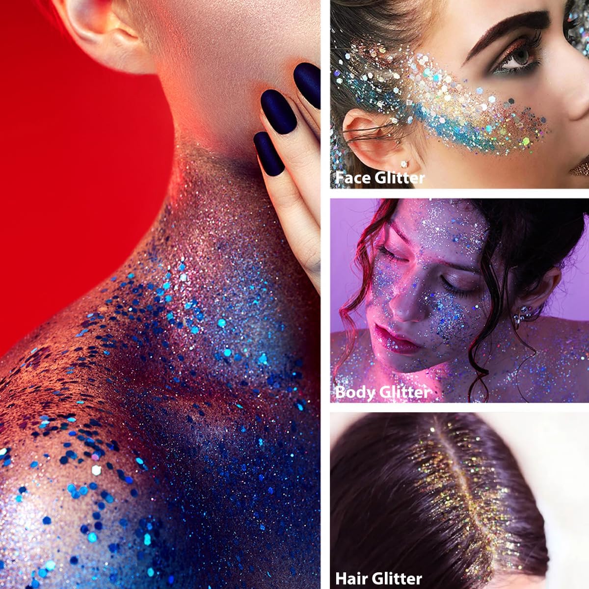 Mysense Red Body Glitter Stick,Face Hair Glitter Christmas Makeup,Sparkling Mermaid Sequins Chunky Glitter Face Paint,Singer Concert Outfit Festival Rave Accessories for Women and Kids