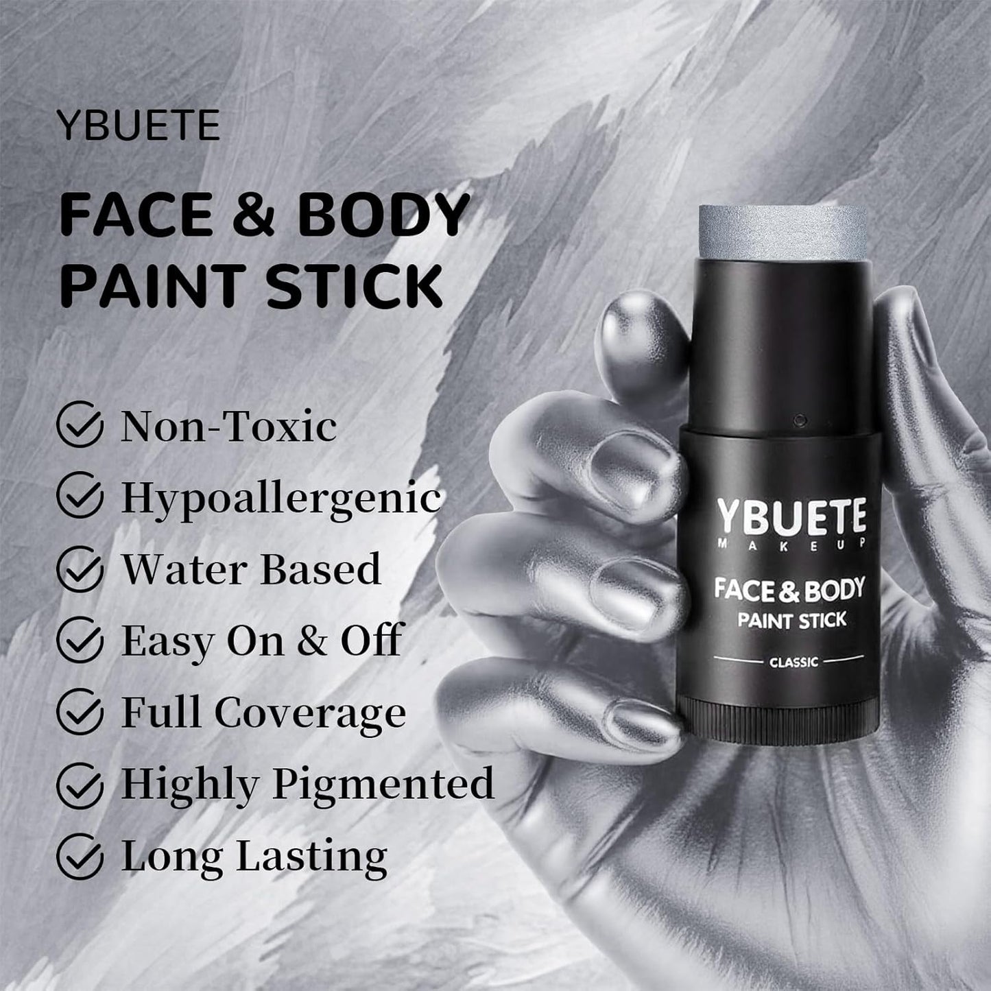 Silver Face Body Painting Stick, Professional Silver Full-coverage Cream Face Paint for Halloween SFX Cosplay Makeup, Washable Eye Body Stick for Adult Costume Party