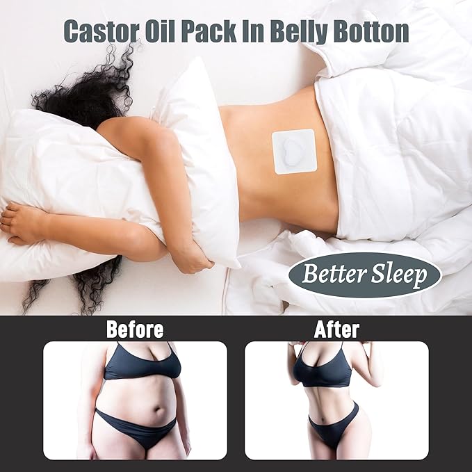 20Pcs Castor Oil Pack Wrap in Belly Button for Liver Detox, Highly Absorbent Self-Adhesive Castor Oil Wrap Organic Cotton, Anti-Seepage(Oil Not Included)