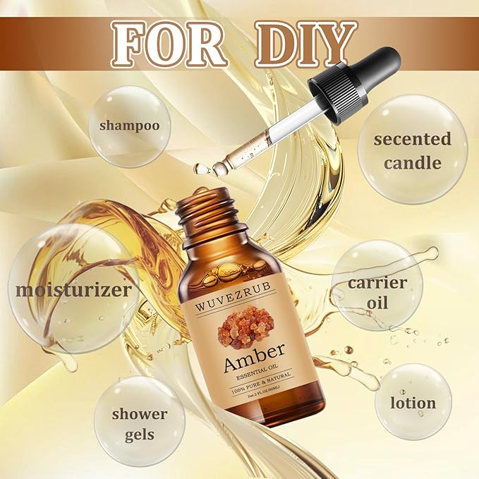 Amber Essential Oils 60ML, Pure Amber Essential Oil for Aromatherapy Diffuser - 2 Fl Oz