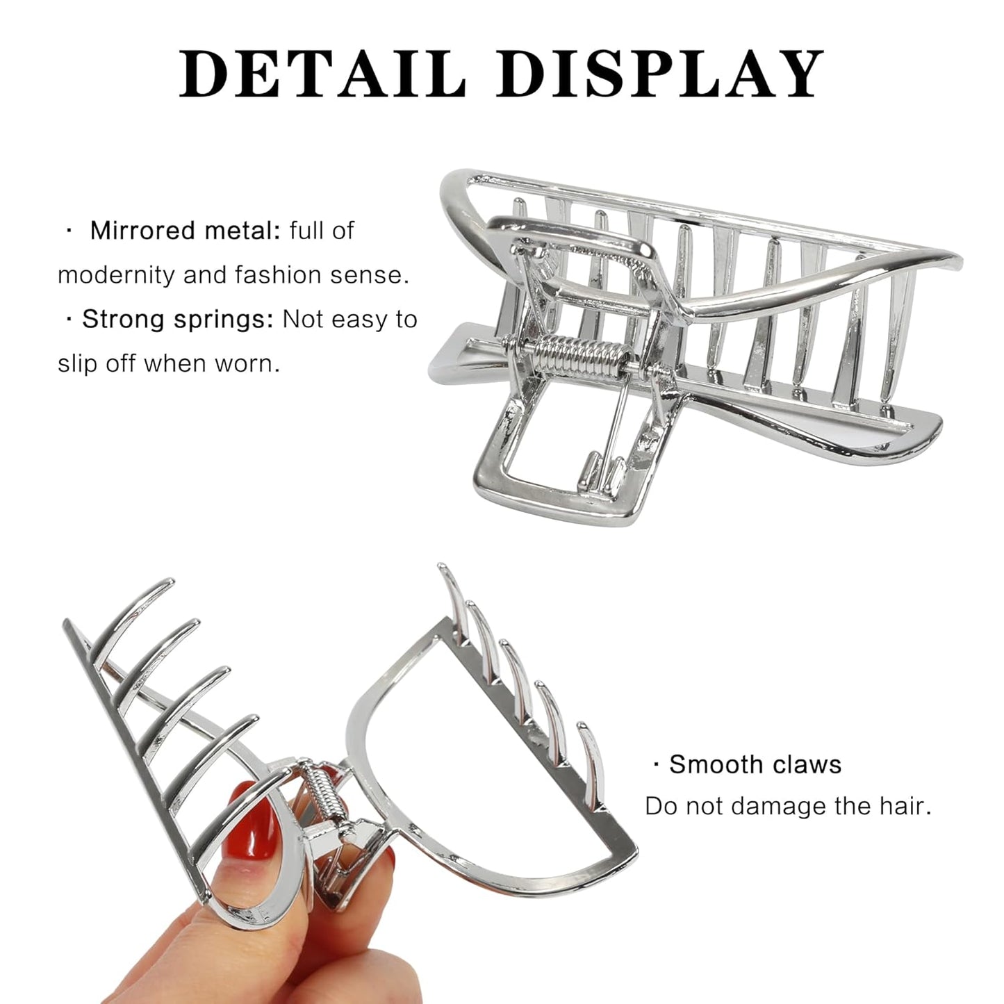 FAELBATY Metal Claw Clips for Thick Hair, Medium Metal Hair Clips for Women, Gold Hair Clips & Silver Hair Clips, Hair Claw Clips for Thin Hair, Strong Metal Clips for All Hair Types, 2PCS Gold&Silver