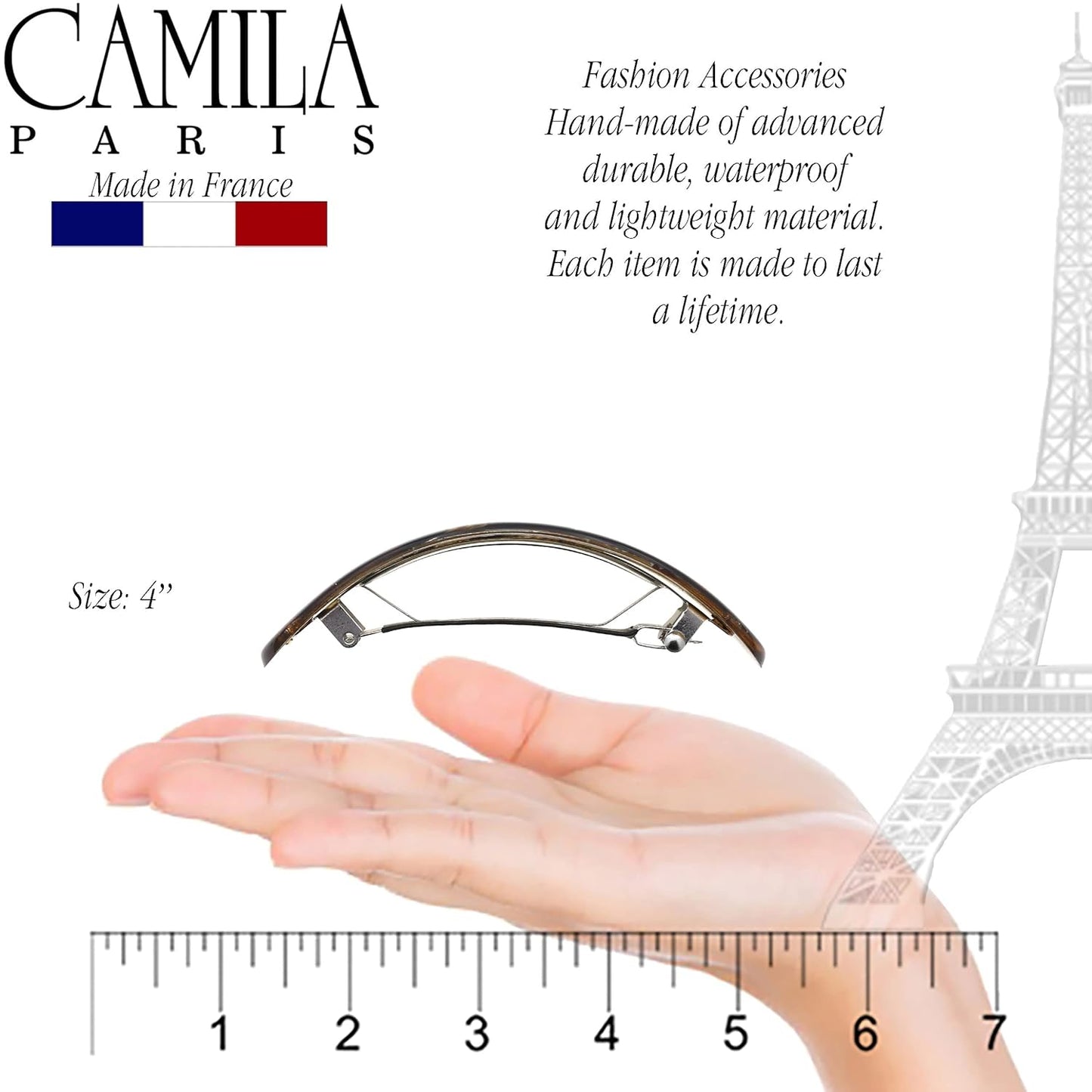 Camila Paris CP3322 French Hair Barrette Oval For Thick Curly Wavy Long Hair, Strong Hold Grip Hair Clips for Women, No Slip Rubberized Metal Clasp, Styling Girls Hair Accessories, Made in France