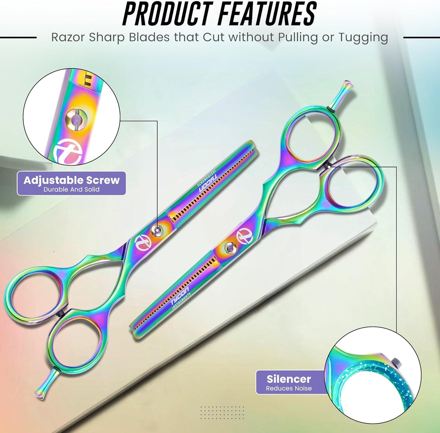 6.5" Thinning Shears for Hair Cutting - 2.7" Sharp Blade - J2 Stainless Steel Hair Thinning Scissors - Sturdy & Ergonomic texturizing shears - Perfect Hair Thinning Shear for Salon & Home