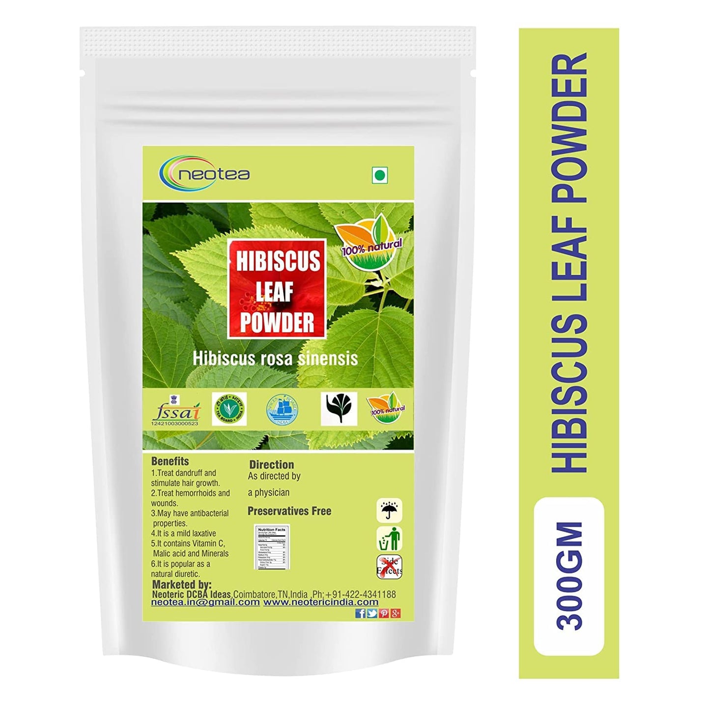 Neotea Hibiscus Leaf Powder | Sembaruthi Ilai | 300GM (10.58 OZ) – Natural Hair Fall Treatment, Promotes Hair Growth, Chemical-Free Hair Wash