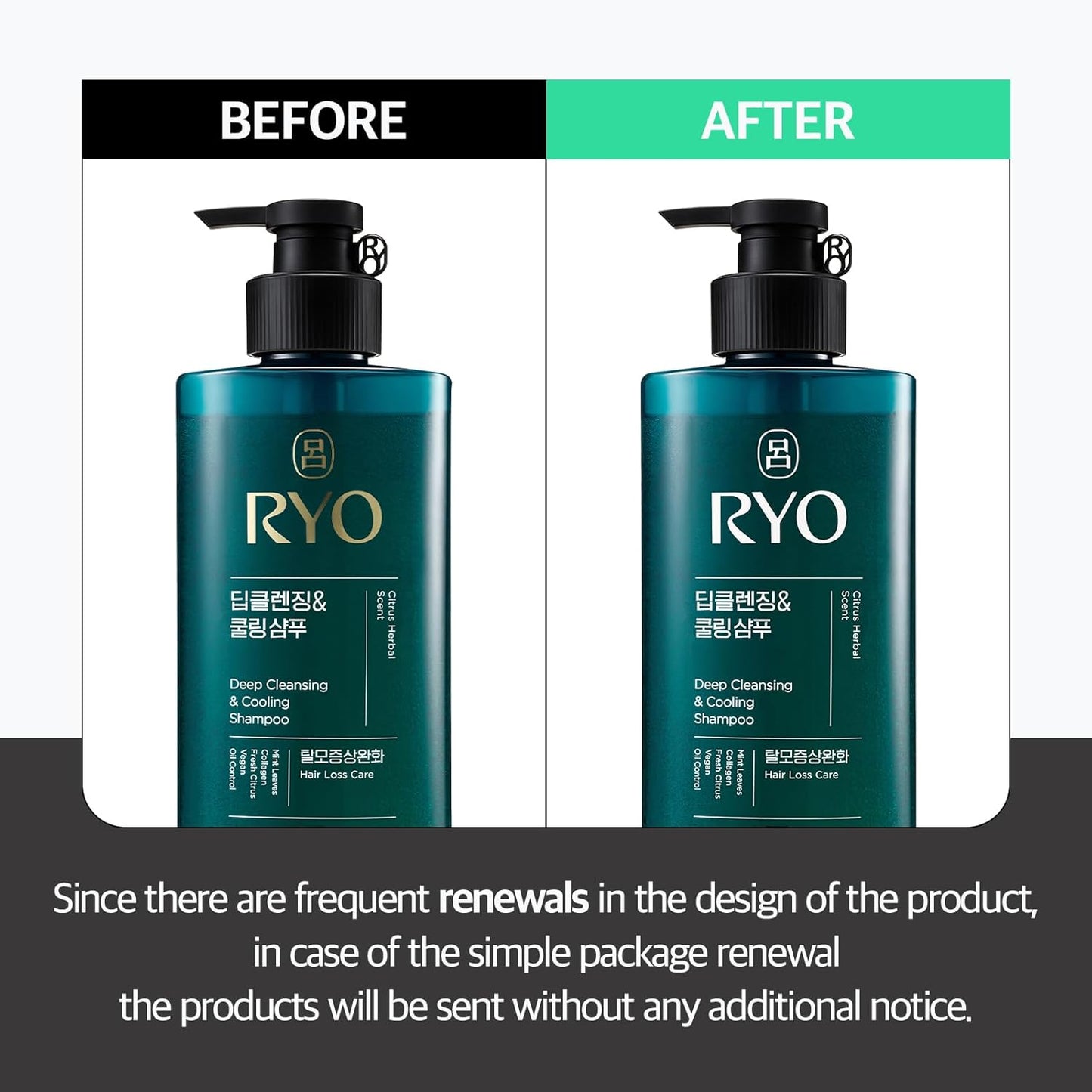 RYO Deep Cleansing Shampoo with Korean Ginseng & Caffeine - Cooling and Refreshing for Oily Scalp, Hair Loss Care, Anti-Dandruff, Sebum Control, 16 Fl Oz.